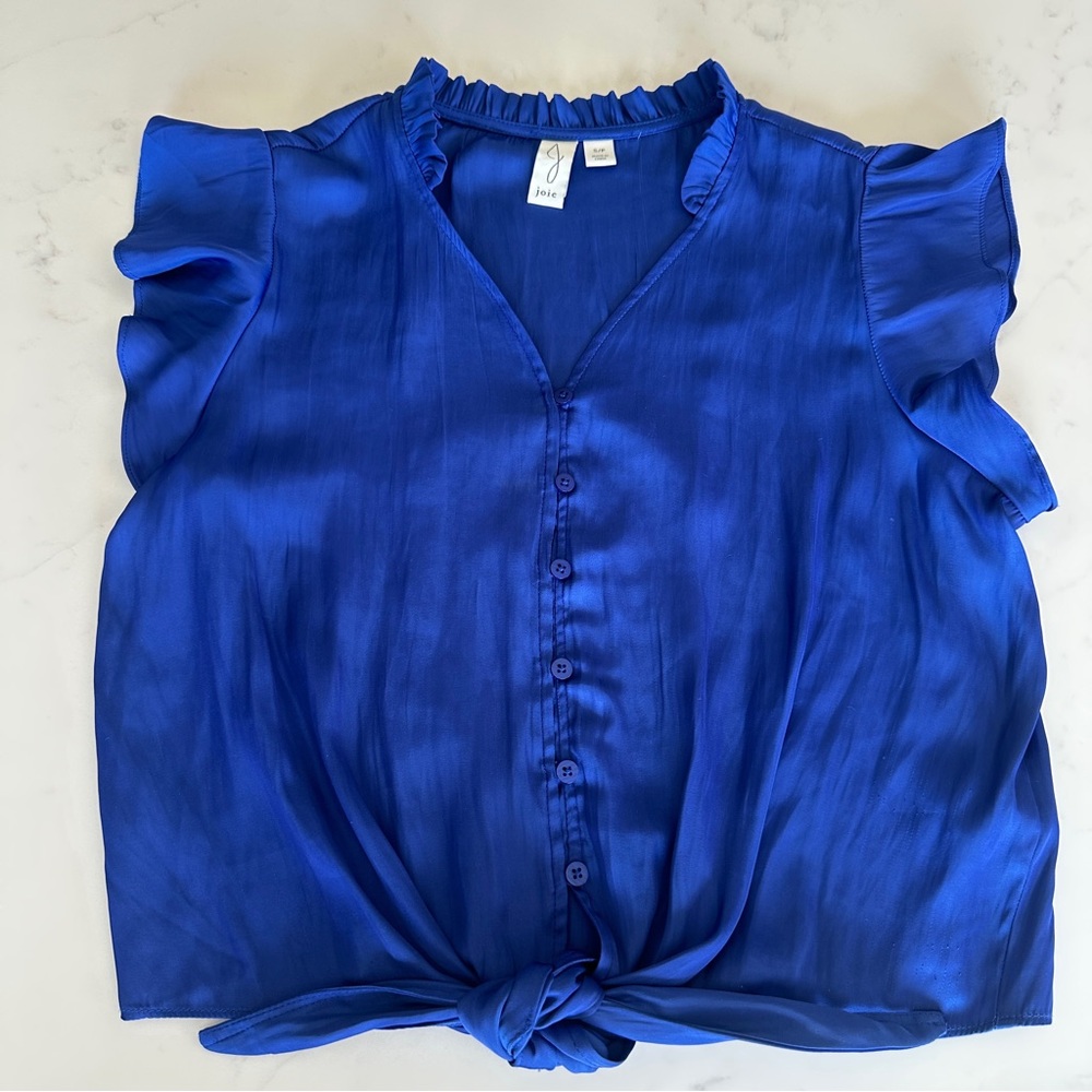 Joie Blue Satin Tie-Front Blouse - Size S/P EUC💙